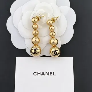 Chanel Gold Black Spherical Beads Stacked Drop Design Earrings