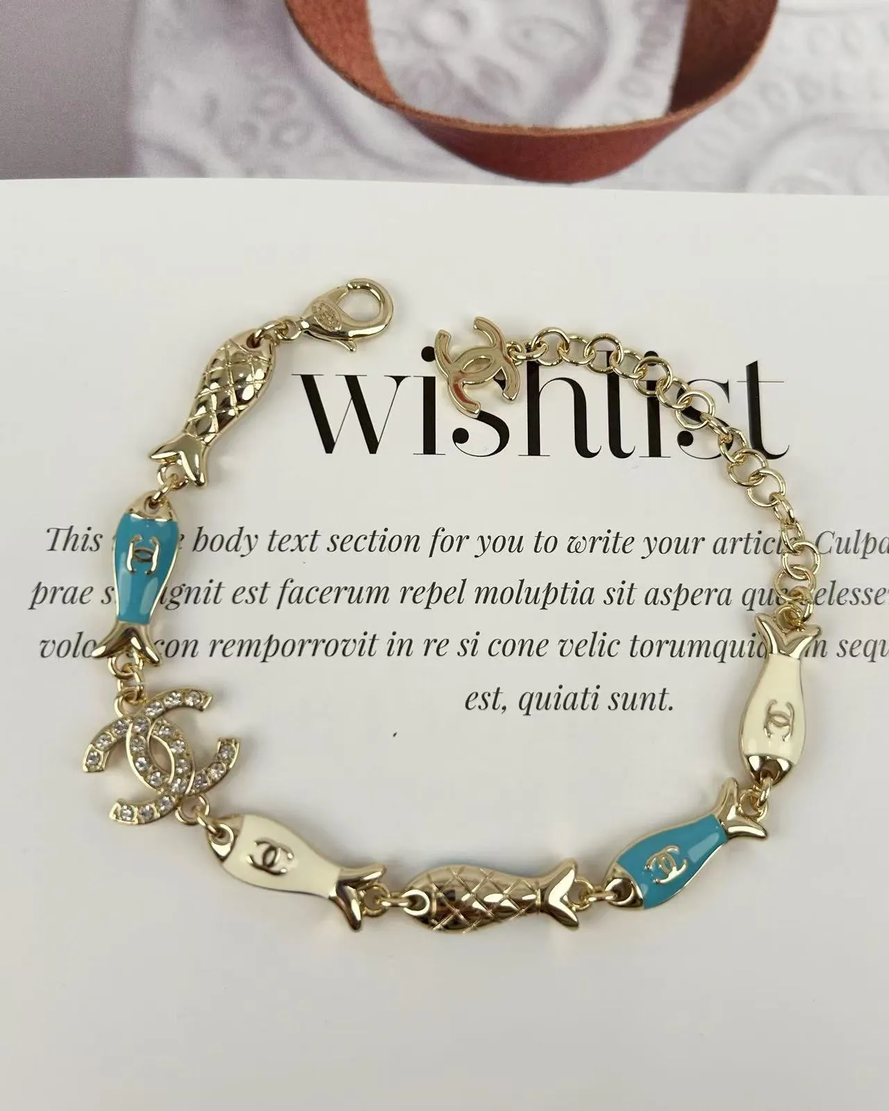 Chanel Gold Blue Chain Enamel Fish Charms Bracelet 3
