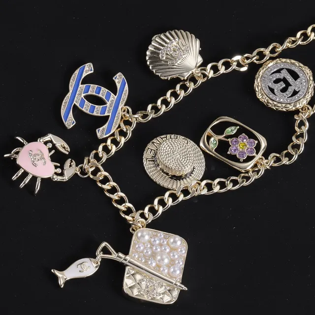Chanel Gold Multicolor Curb Chain Multi-Charm Pendant Design Bracelet 2