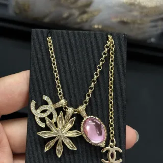 Chanel Gold Pink Chain Multi-Pendant Necklace