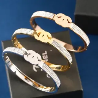 Chanel Gold Silver Pavé-Crystal Band Interlocking CC Logo Clasp Bracelet