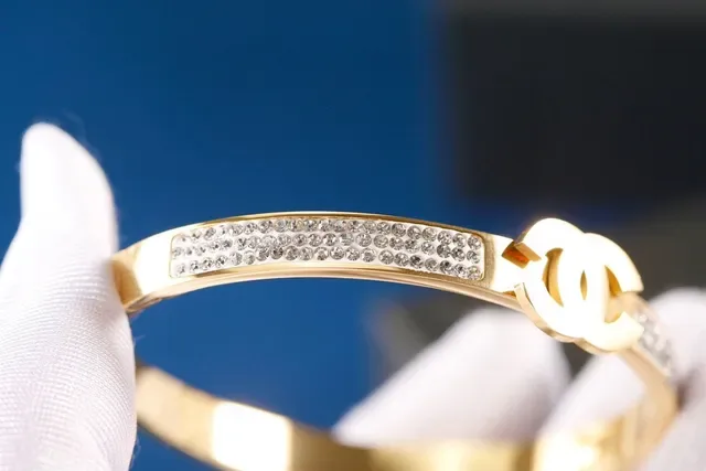 Chanel Gold Silver Pavé-Crystal Band Interlocking CC Logo Clasp Bracelet 2