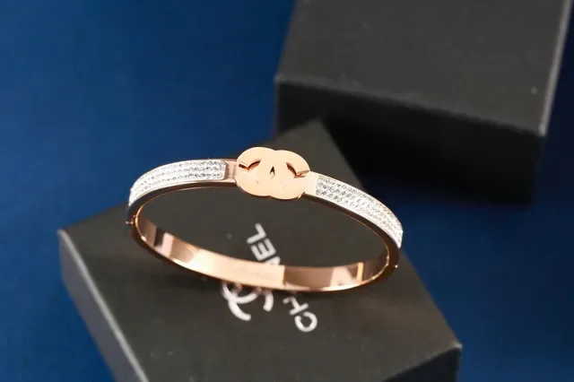 Chanel Gold Silver Pavé-Crystal Band Interlocking CC Logo Clasp Bracelet 6