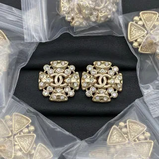 Chanel Gold Transparent Metal Crystal-Embellished Earrings