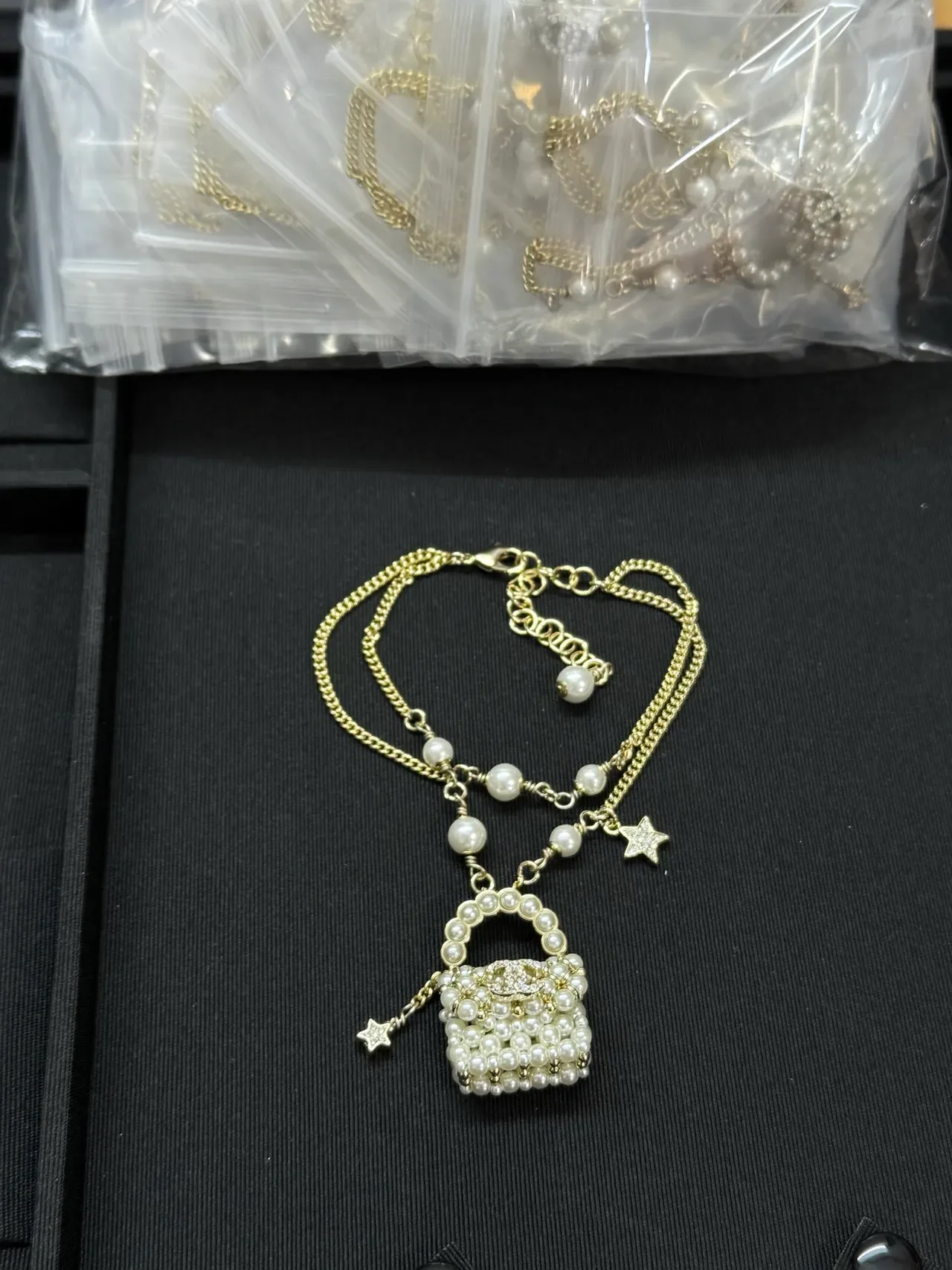 Collier Chanel Or Blanc Perles Chaîne Pendentif Sac 6