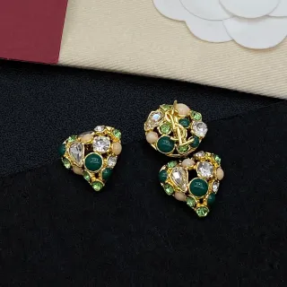 Chanel 绿金心形簇集耳环