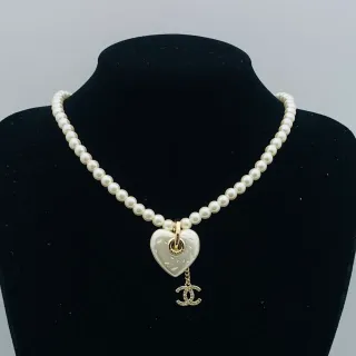 Chanel Heart Pendant Pearl Strand Necklace