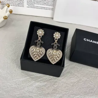 Chanel Heart-Shaped Crystal and Pearl Drop Earrings