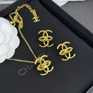 Chanel Interlocking CC Gold Black Logo Metal Necklace