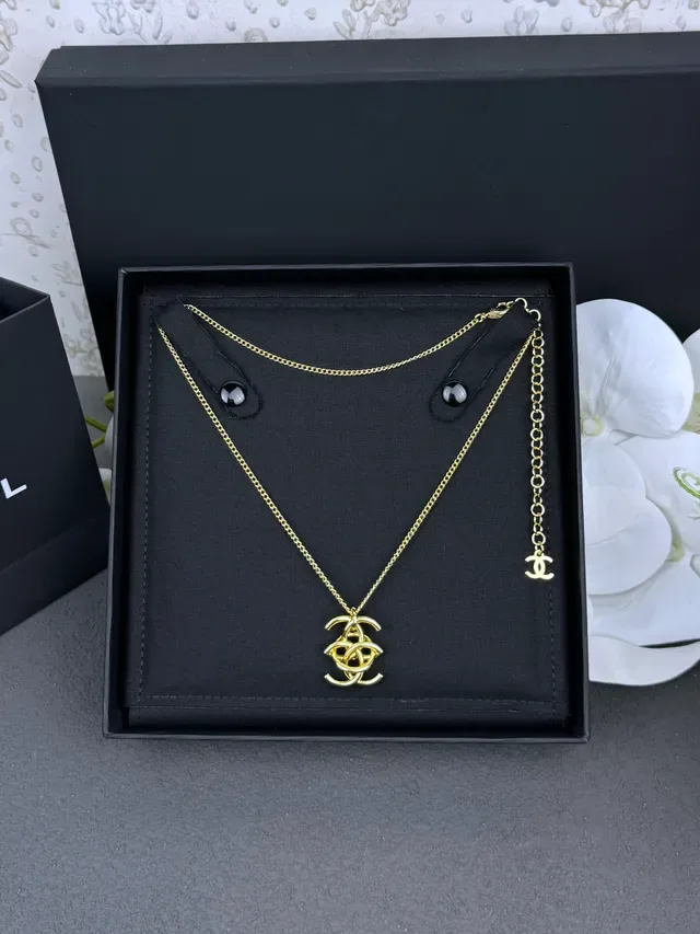 Chanel Interlocking CC Gold Black Logo Metal Necklace 6