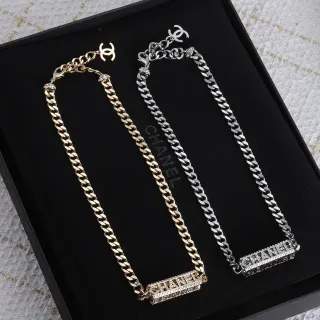 Chanel लोगो प्लेक स्वर्ण चांदी कर्ब चेन आयताकार कंगन