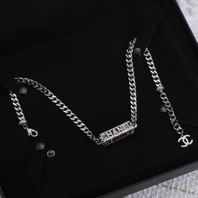 Chanel Logo Plaque Gold Silver Curb Chain Rectangular Bracelet 2