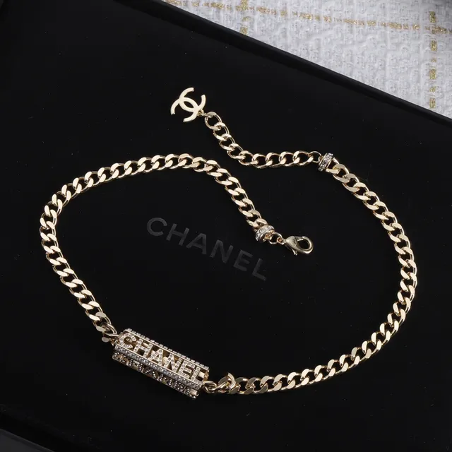 Chanel Logo Plaque Gold Silver Curb Chain Rectangular Bracelet 3