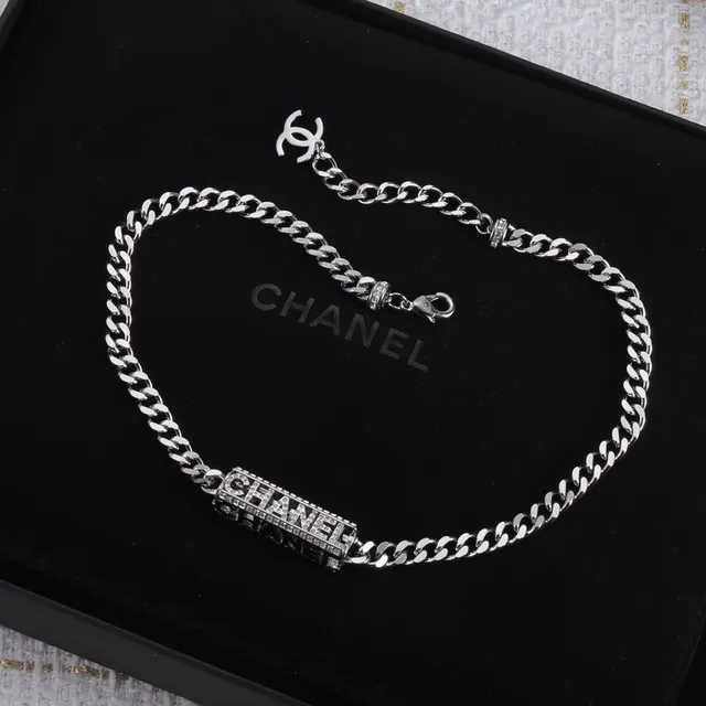 Chanel Logo Plaque Gold Silver Curb Chain Rectangular Bracelet 4