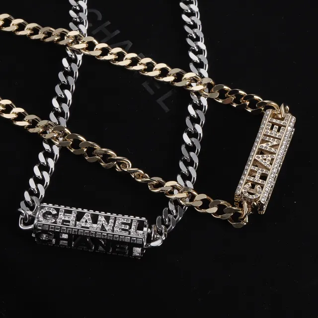 Chanel Logo Plaque Gold Silver Curb Chain Rectangular Bracelet 8