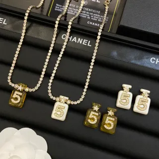 Chanel No. 5 Perfume Bottle Gold Orange Pendant Pavé-Crystal Numeral Necklace