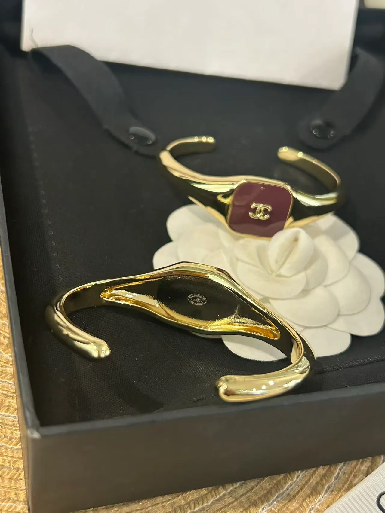 Chanel Open Cuff Bracelet Gold Black Enamel Plaque Bracelet 2