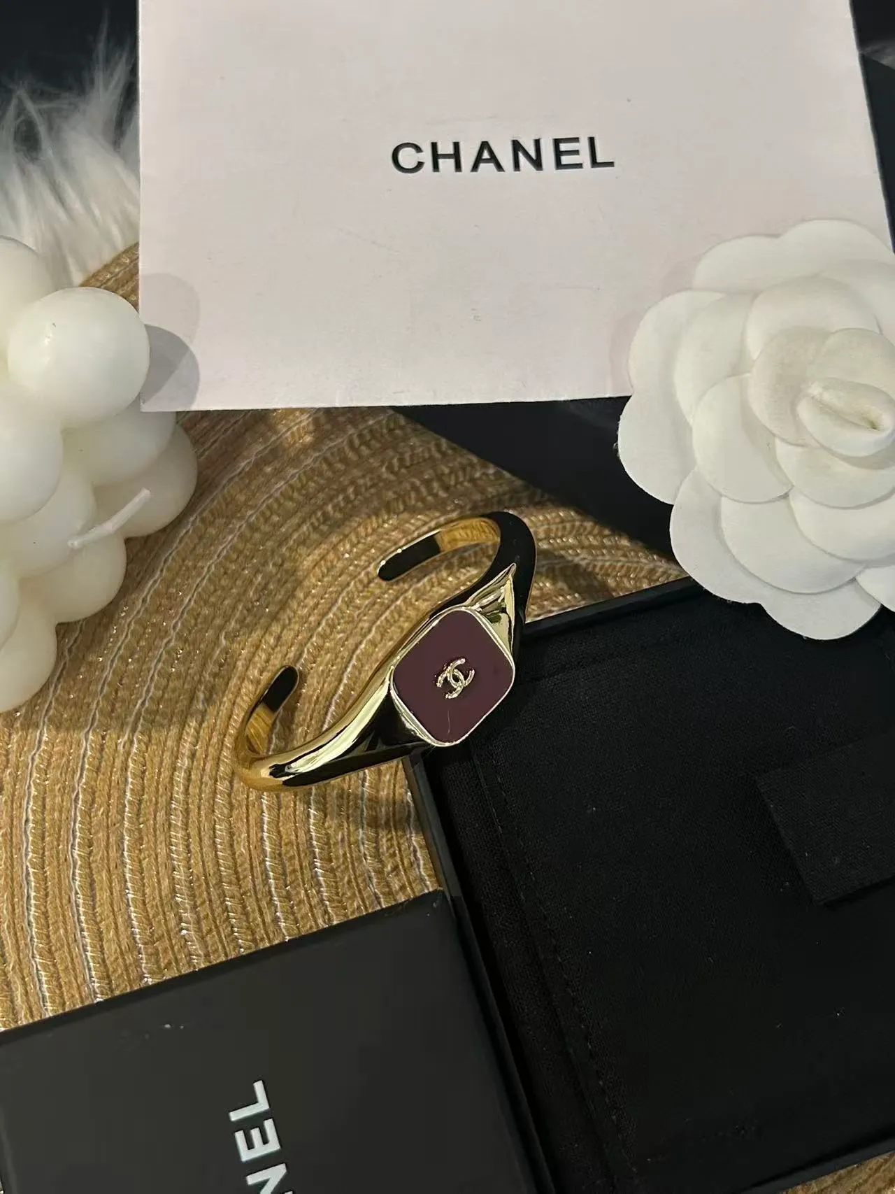 Chanel Open Cuff Bracelet Gold Black Enamel Plaque Bracelet 4