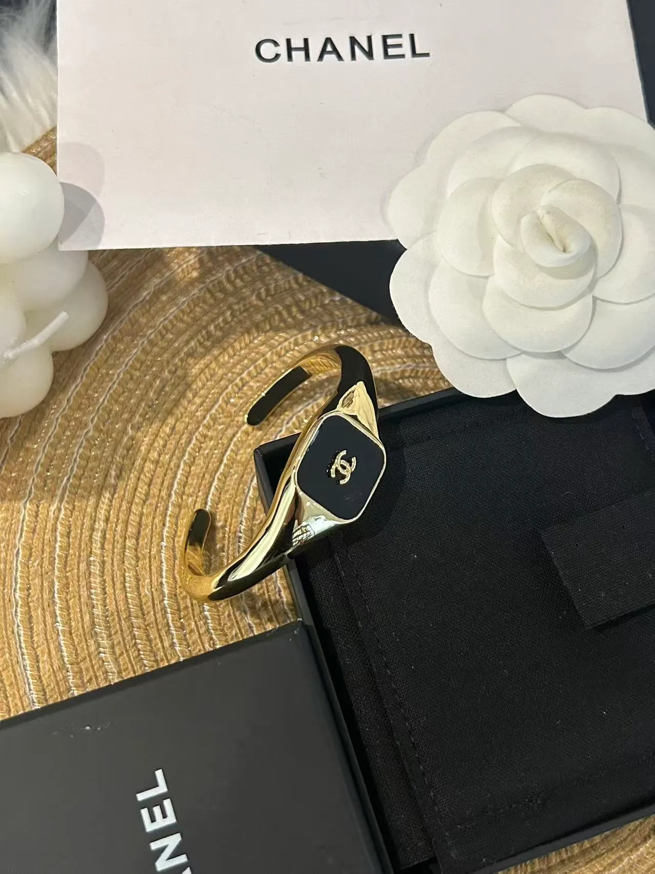 Chanel Open Cuff Bracelet Gold Black Enamel Plaque Bracelet 5
