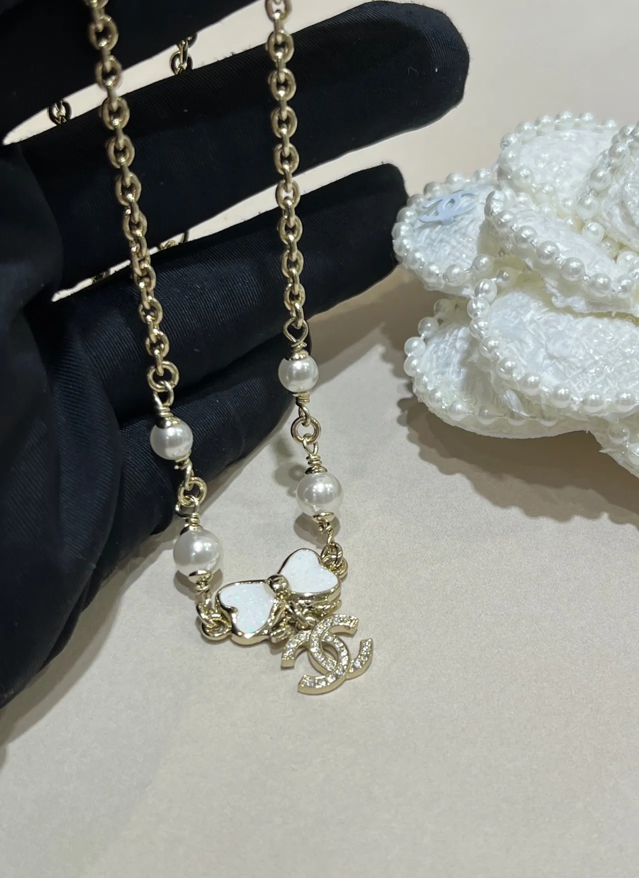 Chanel Pearl and Bow Charm Gold-Tone Bracelet 6