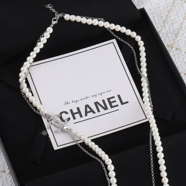 Chanel Pearl and Chain CC Logo Double-Strand Necklace 2