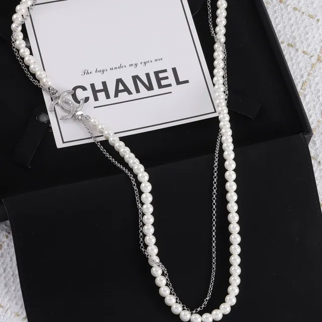 Chanel Pearl and Chain CC Logo Double-Strand Necklace 5