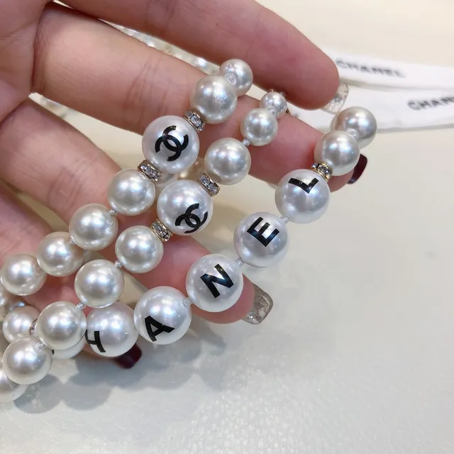 Chanel Pearl Letter Necklace White Black Strand Typography Necklace 2