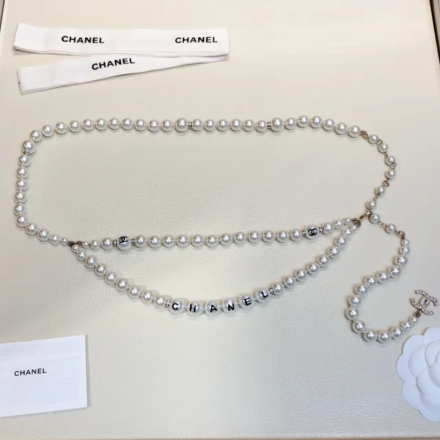 Chanel Pearl Letter Necklace White Black Strand Typography Necklace 4