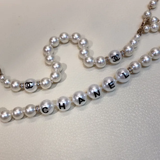 Chanel Pearl Letter Necklace White Black Strand Typography Necklace 5