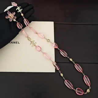 Chanel Pink Gold Beaded Floral Pendant Necklace