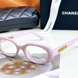 Chanel Pink Gold Oval Acetate Frame Logo Plaque Optical Glasses