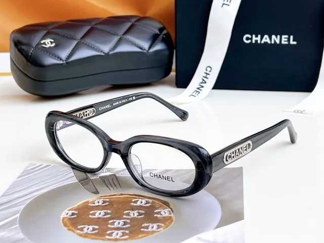 Chanel Pink Gold Oval Acetate Frame Logo Plaque Optical Glasses 5