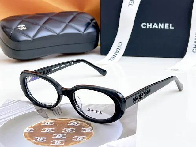 Chanel Pink Gold Oval Acetate Frame Logo Plaque Optical Glasses 7