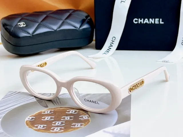 Chanel Pink Gold Oval Acetate Frame Logo Plaque Optical Glasses 8