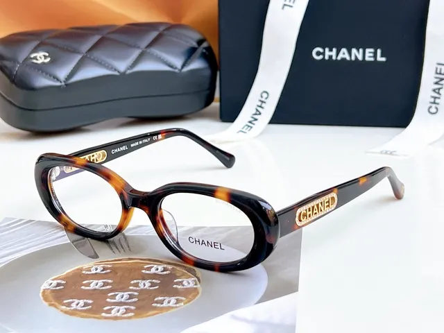 Chanel Pink Gold Oval Acetate Frame Logo Plaque Optical Glasses 9