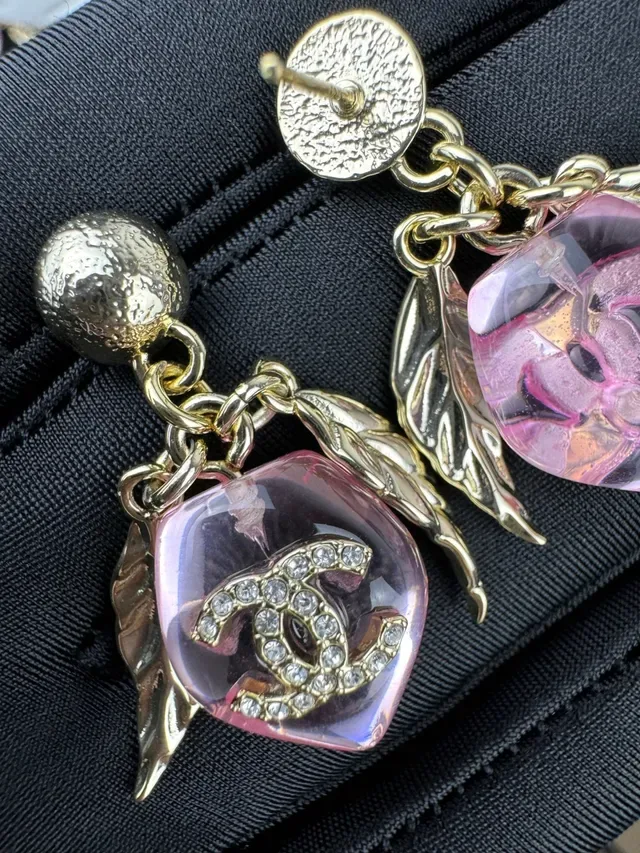 Chanel Rose Résine Ailées CC Logo Boucles d'Oreilles 6