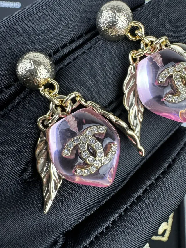 Chanel Rose Résine Ailées CC Logo Boucles d'Oreilles 7