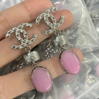Chanel Pink Silver Quilted CC Logo Engraved Cylinder Earrings