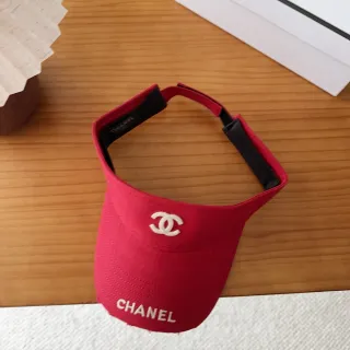 Chanel Red White Embroidered Logo Textured Fabric Baseball Cap