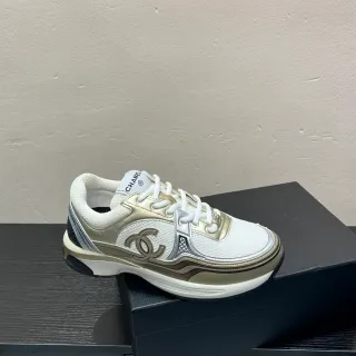 Chanel Runway Runner White and Metallic Gold Lifestyle Sneakers