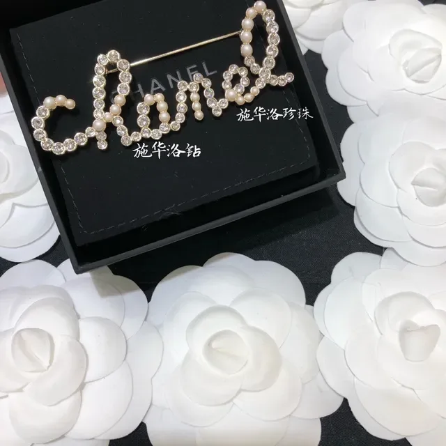 Chanel Script Pearl and Crystal Brooches 6