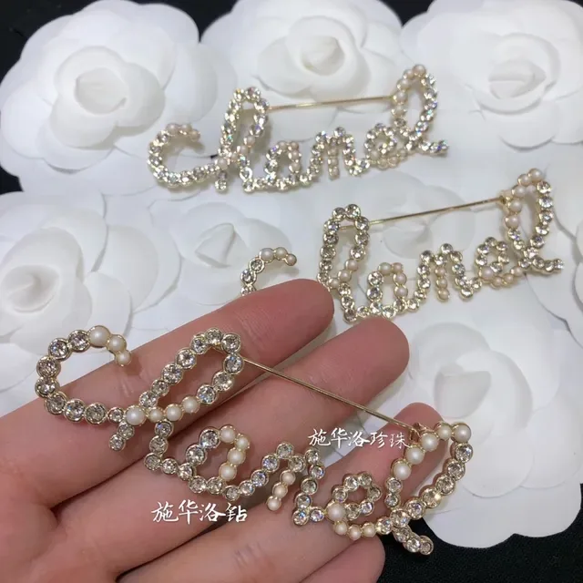 Chanel Script Pearl and Crystal Brooches 8