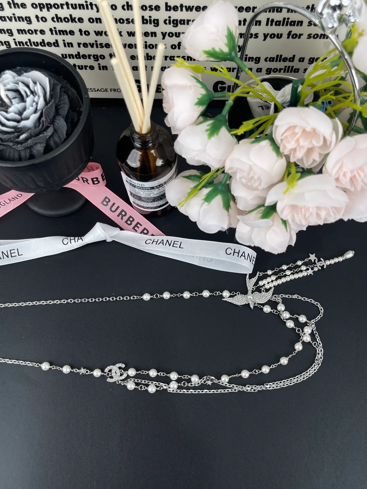 Chanel Silver White Multi-Strand Layered Pearl And Chain Necklace 3