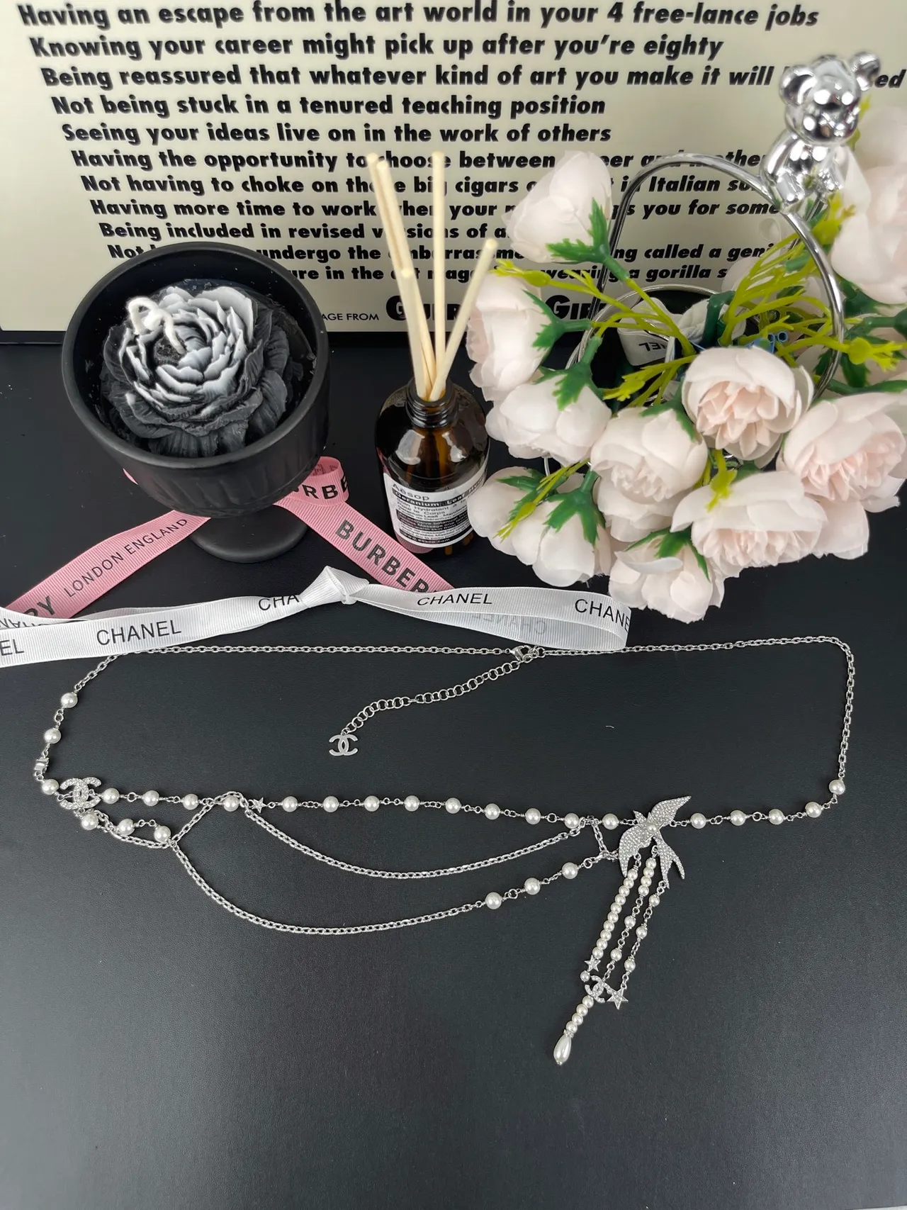 Chanel Silver White Multi-Strand Layered Pearl And Chain Necklace 4