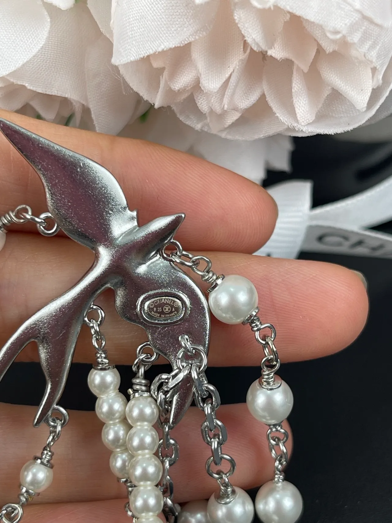 Chanel Silver White Multi-Strand Layered Pearl And Chain Necklace 5