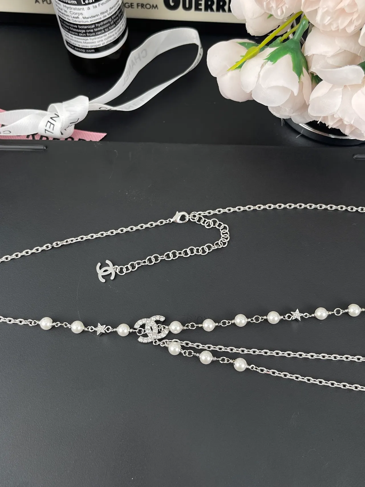 Chanel Silver White Multi-Strand Layered Pearl And Chain Necklace 7