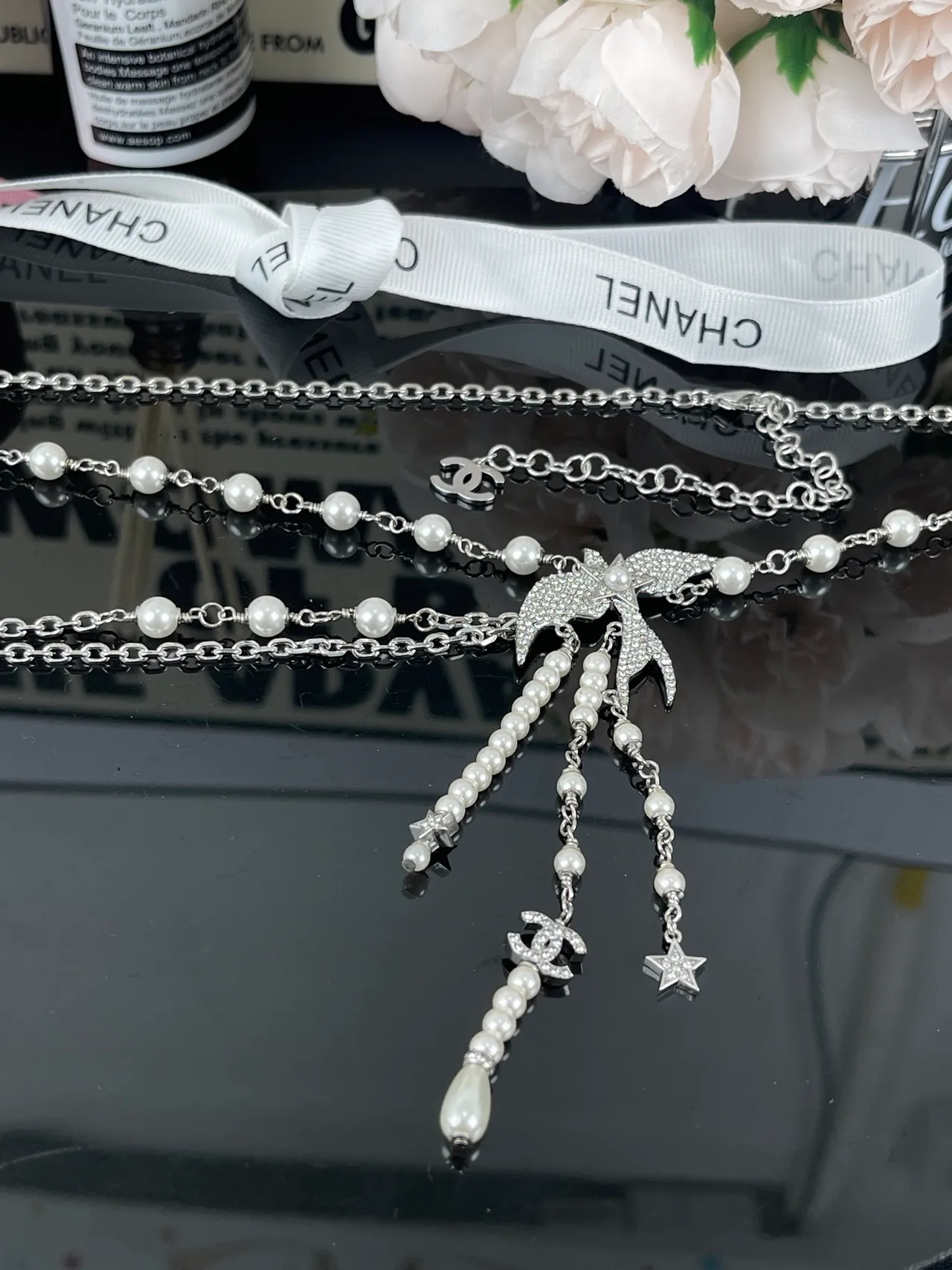 Chanel Silver White Multi-Strand Layered Pearl And Chain Necklace 13