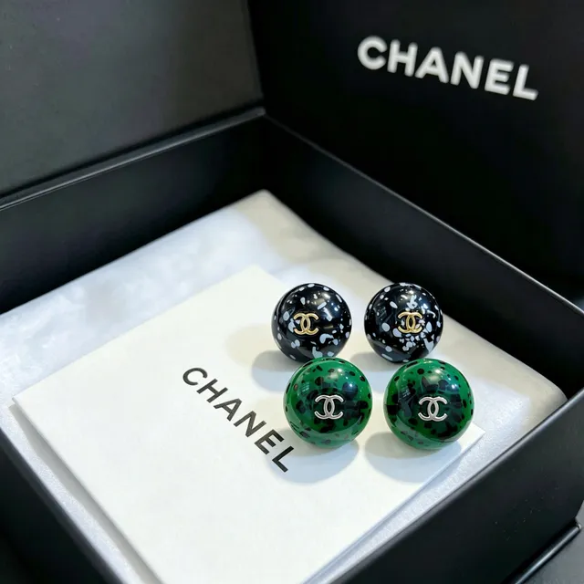 Chanel Splatter Enamel Ball Stud Earrings 5