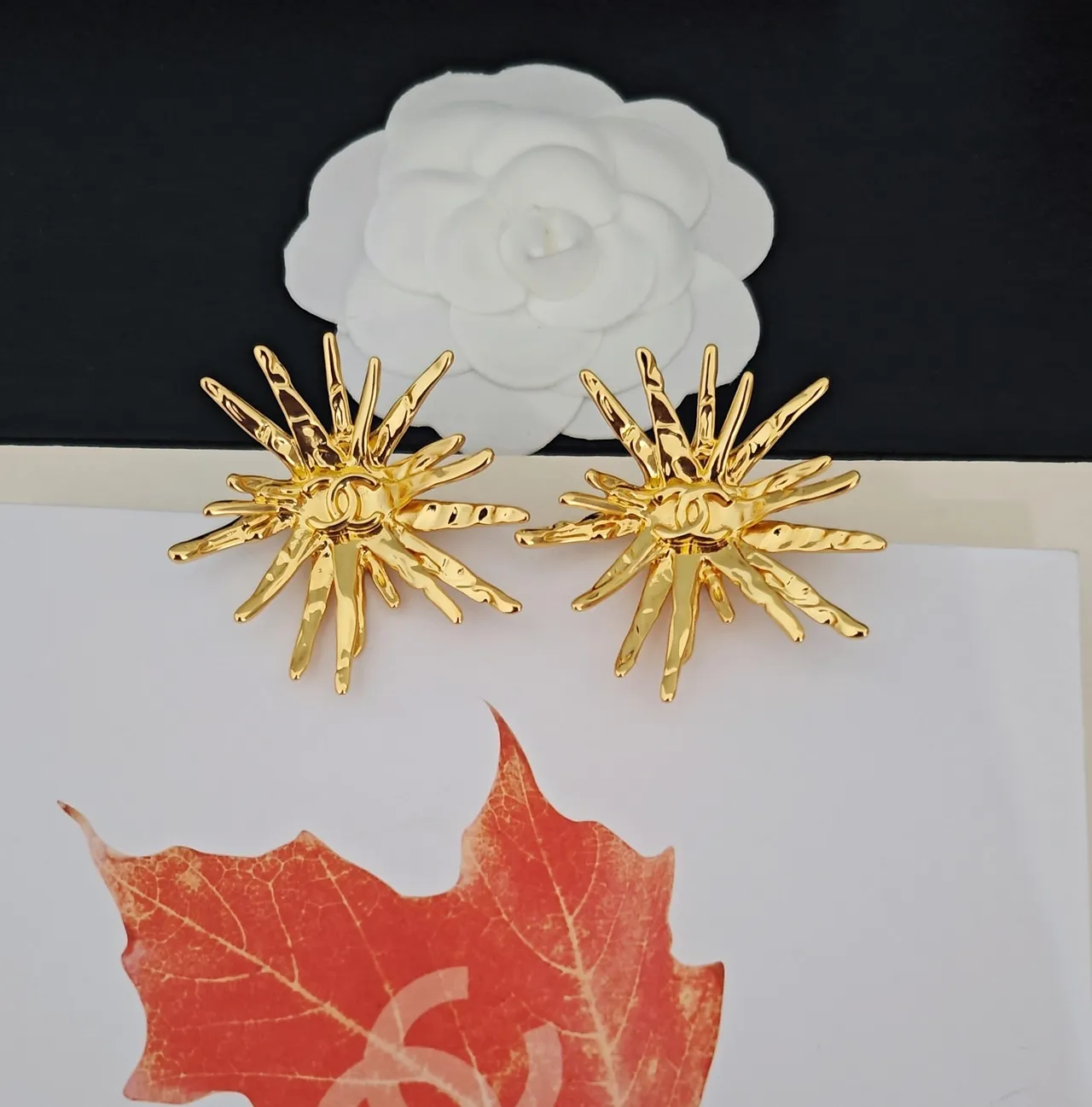 Chanel Sunburst CC Logo Gold-Tone Starburst Earrings 3