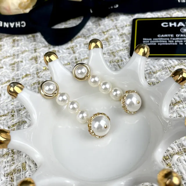Chanel White Gold Multi-Pearl Drop Hardware Earrings 2